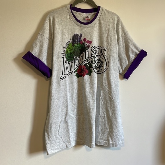 VTG 90s Tourist T-Shirt Single Stitch XL Gray Arkansas Graphic Crew Tee Retro - Picture 2 of 16